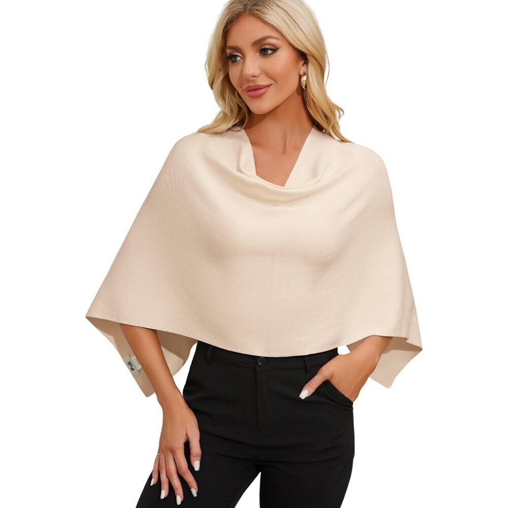 Women Capri Poncho Sweater Soft Knit Cropped Versatile Wraps Top